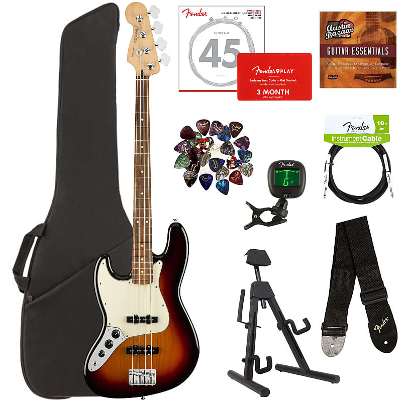 

Fender Player Jazz Bass, левша - 3 цвета Sunburst с сумкой для переноски 0149923500-COMBO-STD
