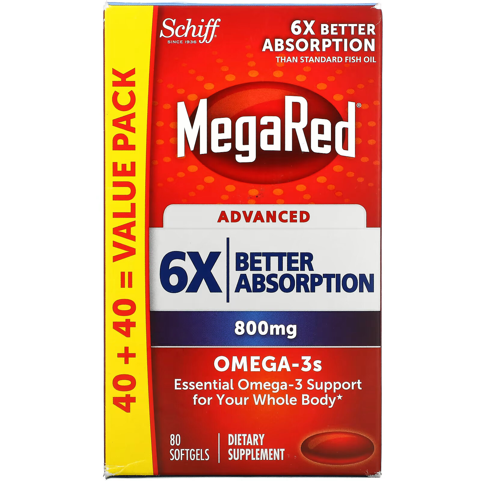 Schiff, MegaRed, улучшенный, 800 мг, 80 мягких таблеток schiff megared улучшенный продукт 4 в 1 500 мг 80 мягких таблеток