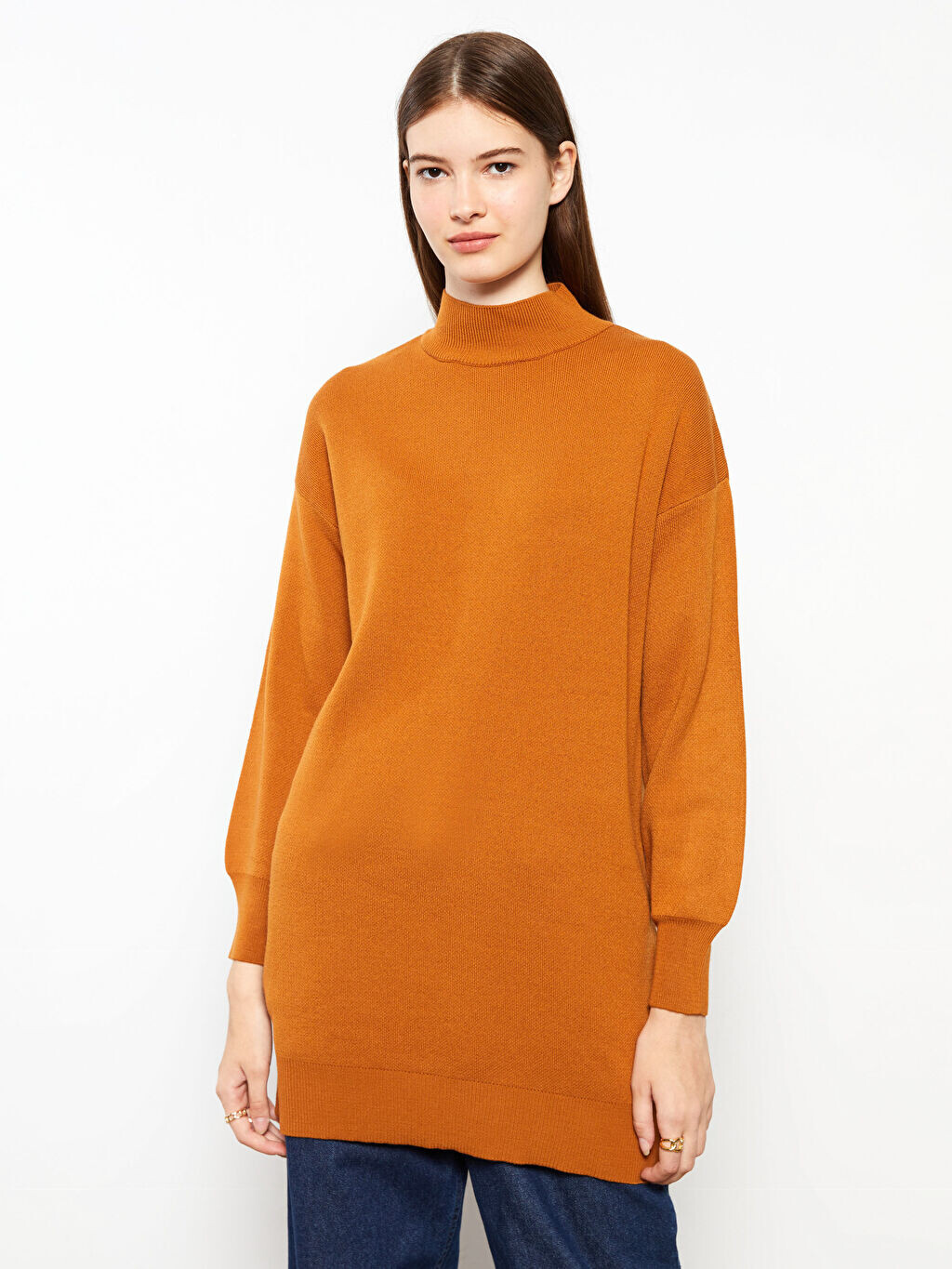 

Половина водолазки прямой с длинным рукавом Женская трикотажная туника LCW Modest