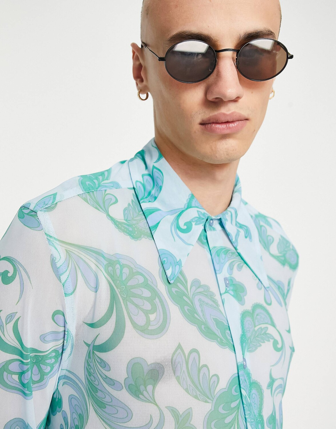 

Суперузкая сетчатая рубашка ASOS DESIGN с воротником в стиле 70-х и принтом пейсли - BLUE