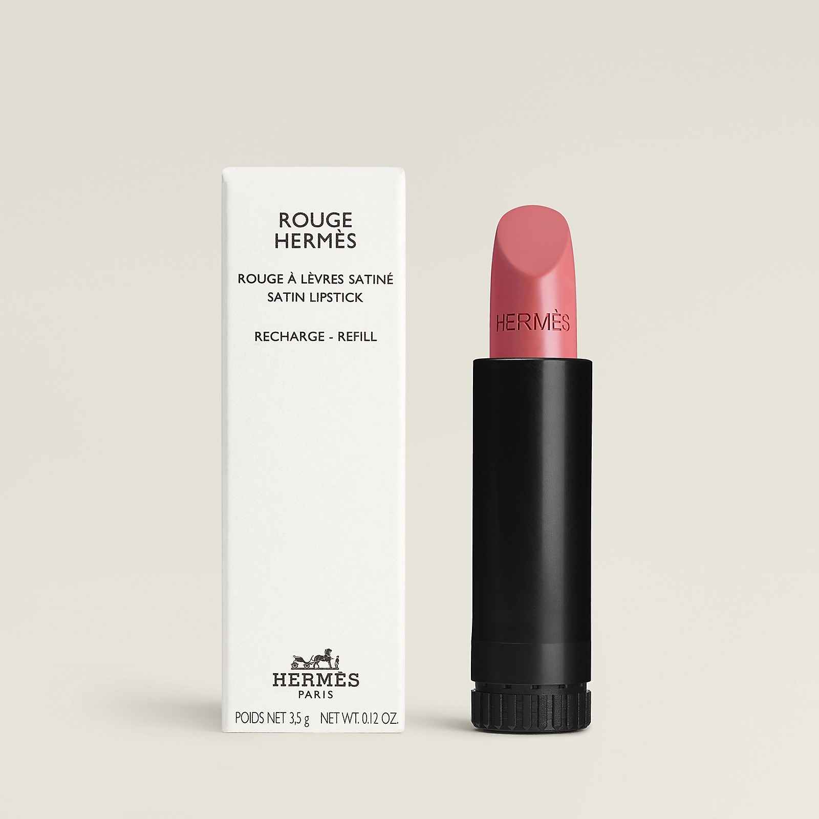 Сменный картридж для атласной губной помады Hermès Rouge Satin, тон 18 Rose Encens, 3,5 г