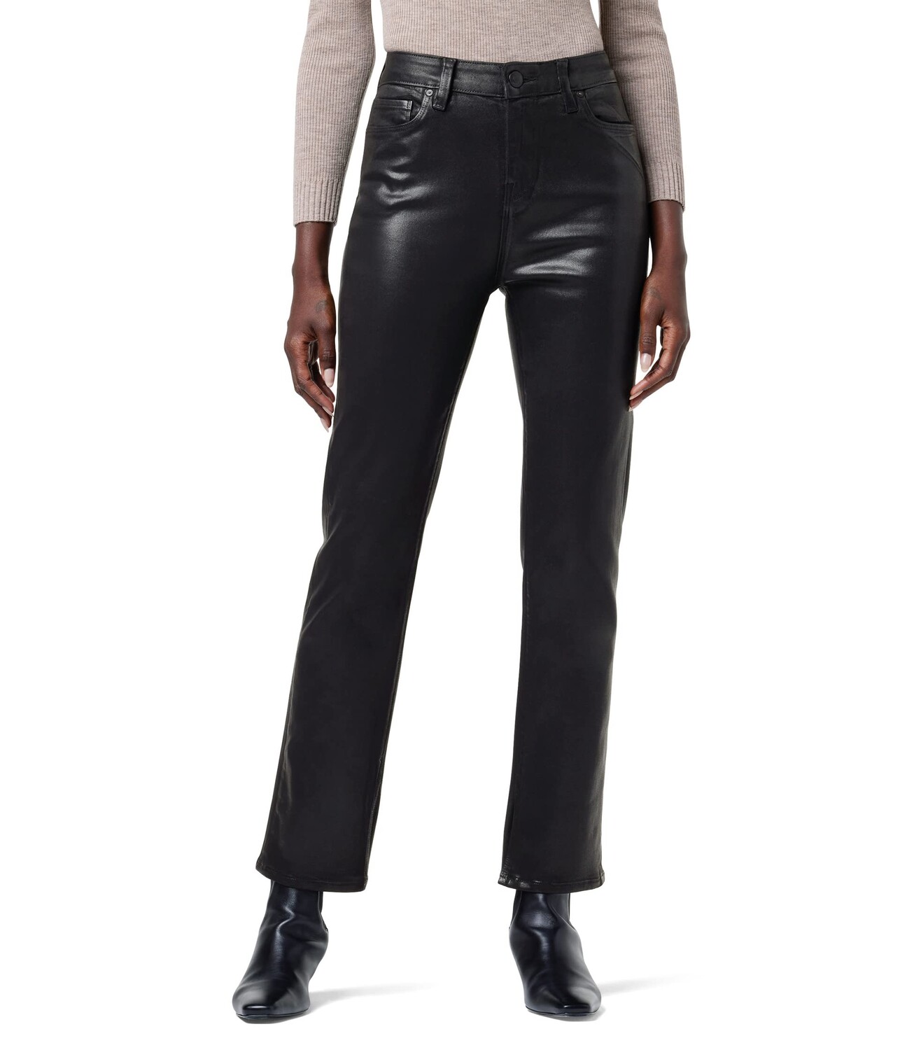 

Джинсы Hudson Jeans, Nico Mid-Rise Straight Ankle w/ Slit Hem in Coated Black Beauty