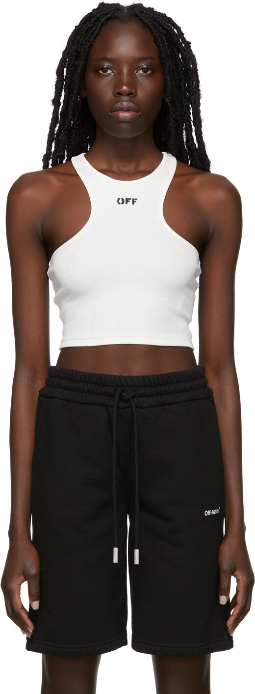 

Майка с логотипом White Stamp Basic Rowing в рубчик Off-White