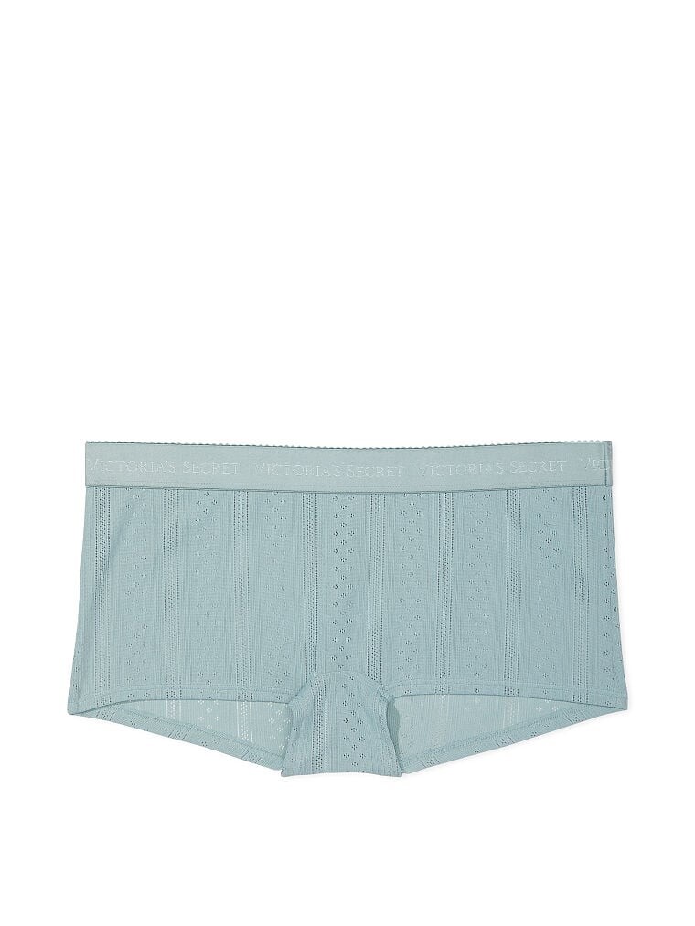 

Трусы Victoria's Secret Logo Waist Pointelle Shortie, бирюзовый