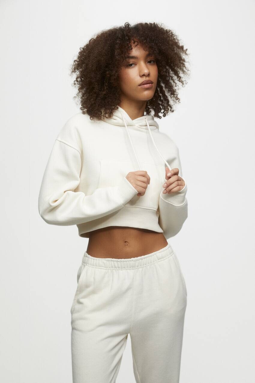 

Укороченная толстовка с капюшоном Pull&Bear, экрю/белый