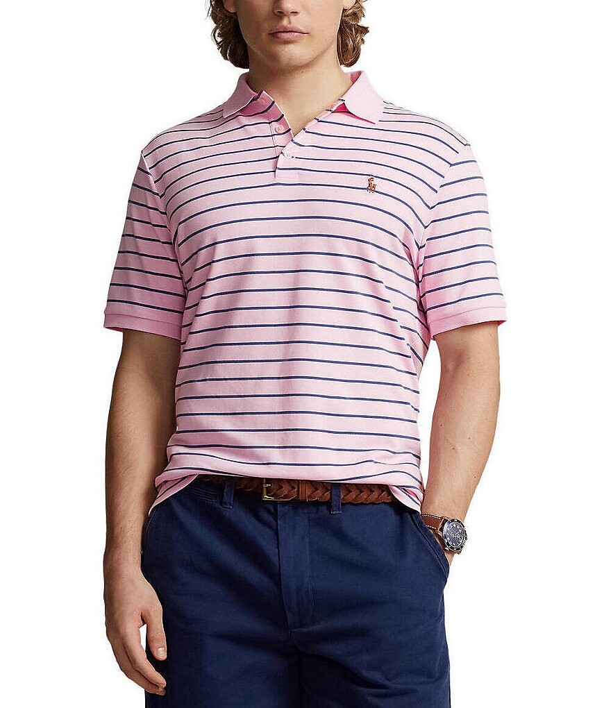 

Рубашка поло классического кроя в полоску с короткими рукавами Polo Ralph Lauren, синий