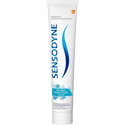 

Стоматологи SENSODYNE рекомендуют зубную пасту Sensitiv Extra Fresh с фтором для чувствительных зубов безвкусная, 75 мл