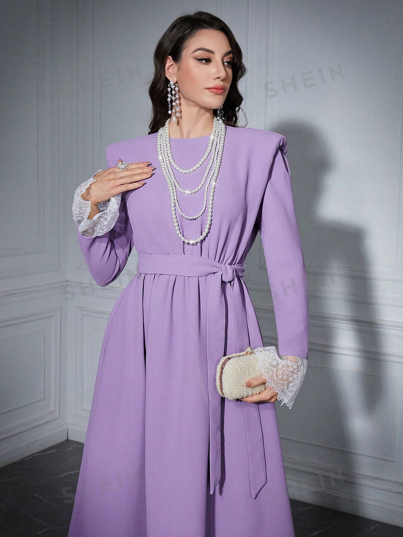SHEIN Modely женское сетчатое платье с вышивкой, фиолетовый