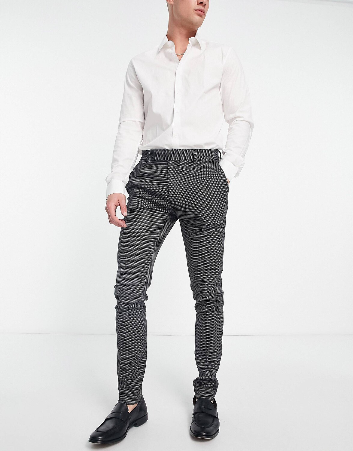 

Светло-серые элегантные брюки скинни с микротекстурой ASOS DESIGN Wedding