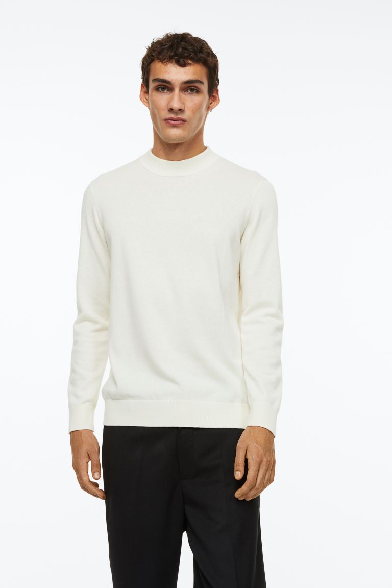 Узкий свитер с высоким воротником H&M, сливочный свитер в рубчик h