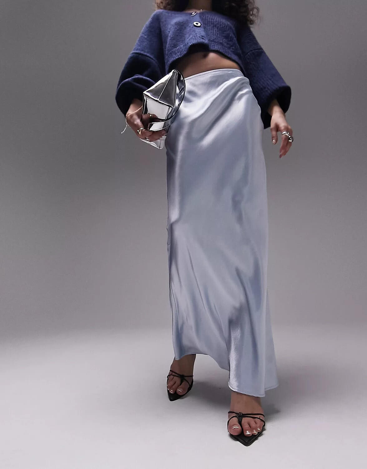 

Юбка Topshop Satin Bias Maxi, серебристо-голубой