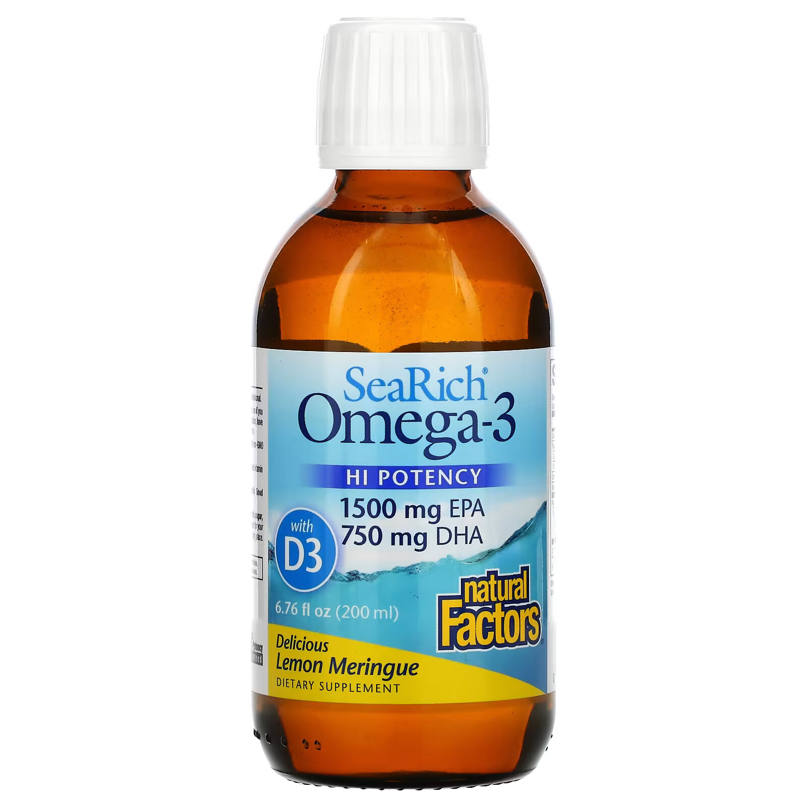 natural factors searich omega 3 вкусный кокос и лайм 200 мл 6 76 жидк унции Natural Factors, SeaRich, Омега-3, лимонная меренга, 6,76 жидк. унц. (200 мл)
