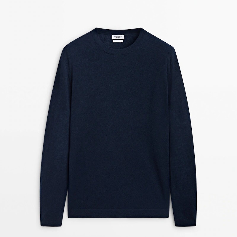 Свитер Massimo Dutti 100% Wool And Cashmere Studio, темно-синий свитер massimo dutti wide placket бутылочный зелёный