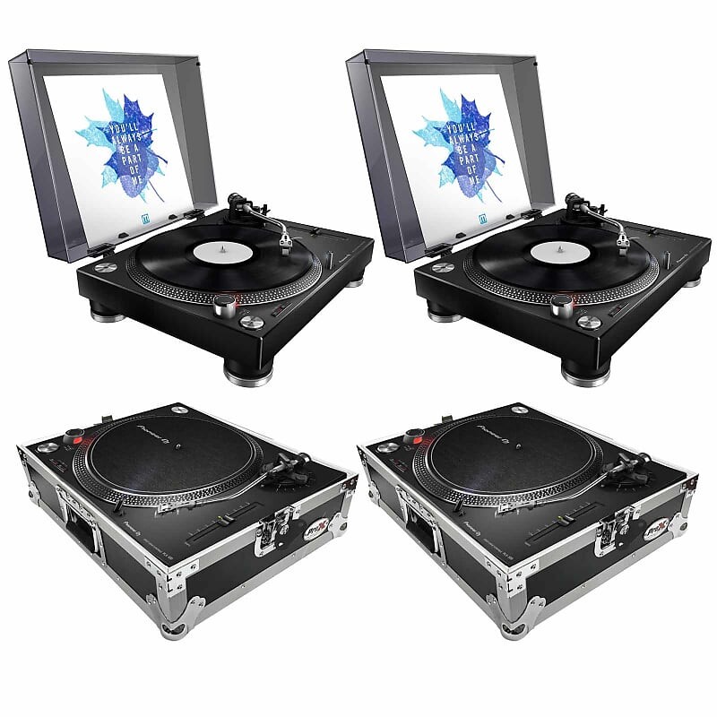 

(2) Высокомощные проигрыватели Pioneer PLX-500 с прямым приводом (черные) в чехлах ProX (2) Pioneer PLX-500 High-torque Direct Drive Turntables (black) with ProX Cases