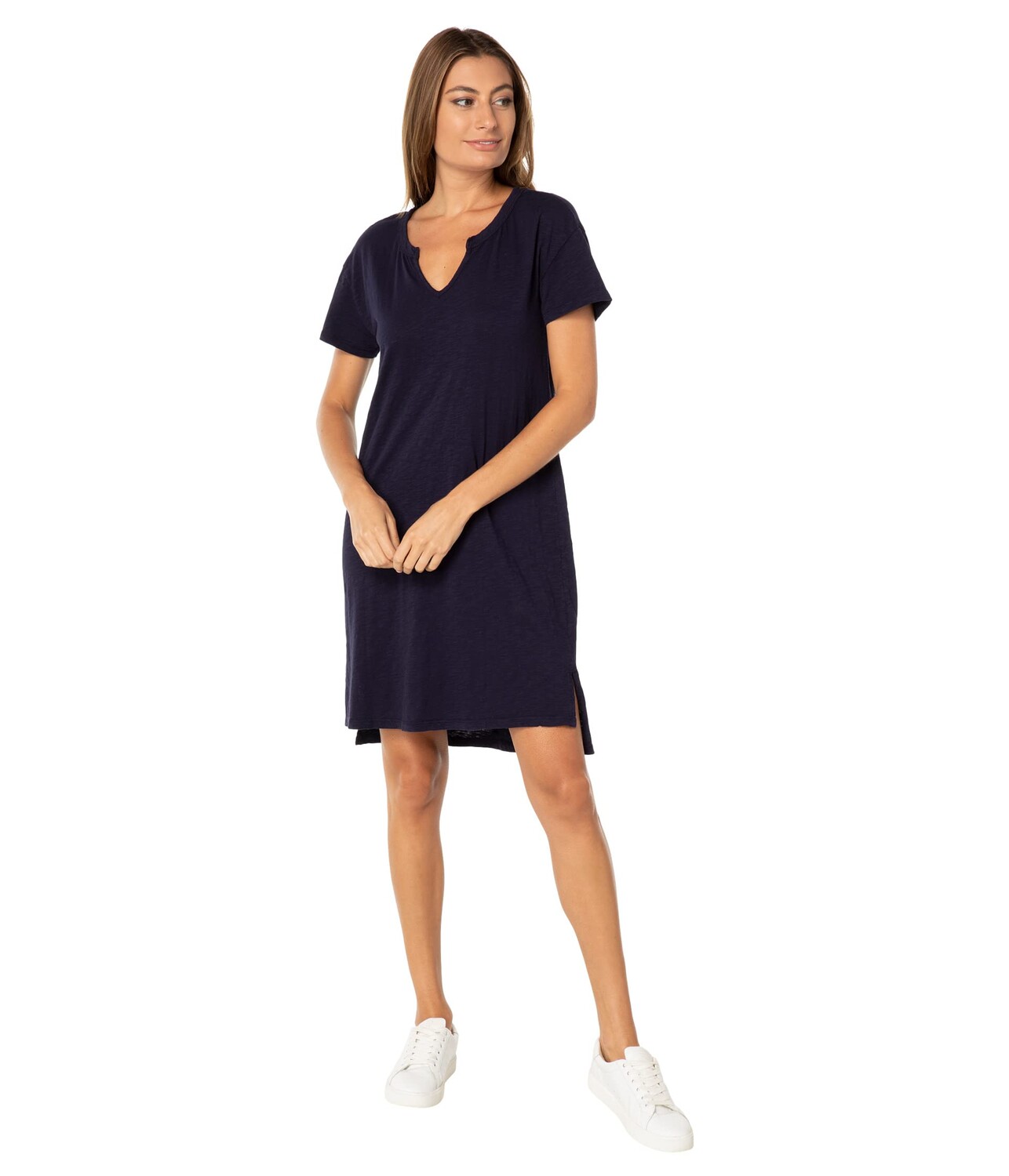 

Платье Mod-o-doc, Slub Jersey Short Sleeve Split-Neck Dress