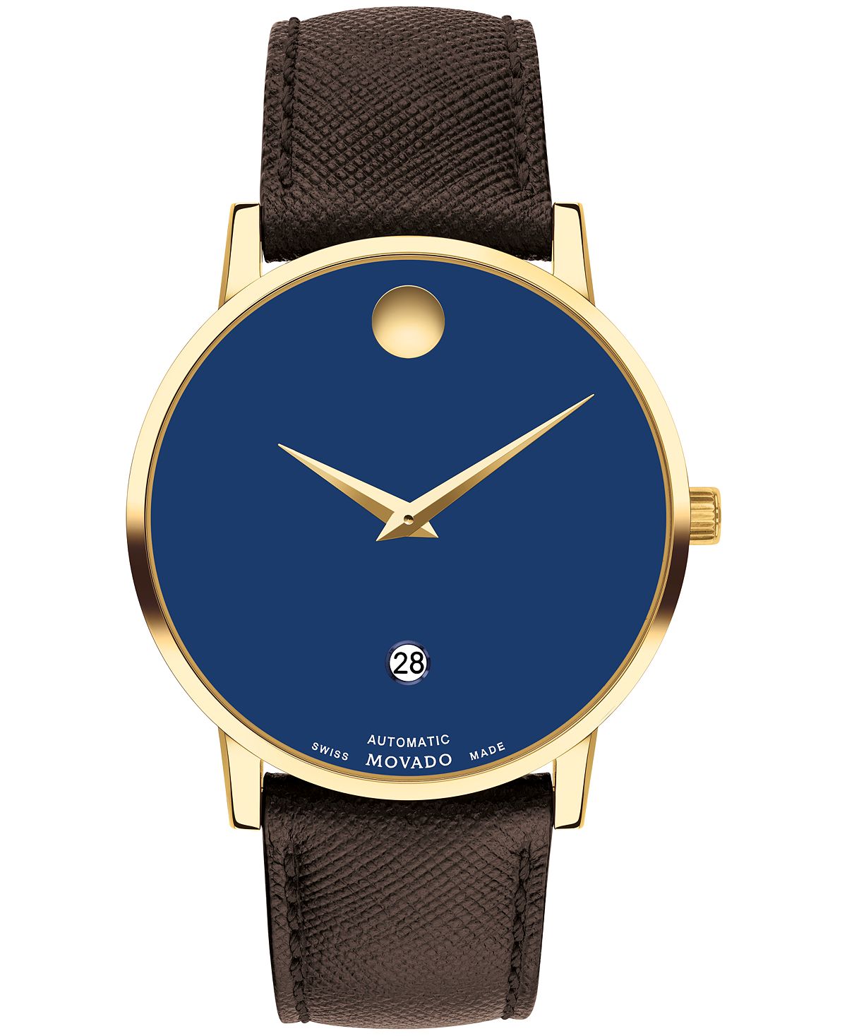 цена Мужские музейные классические автоматические швейцарские автоматические коричневые кожаные часы 40 мм Movado