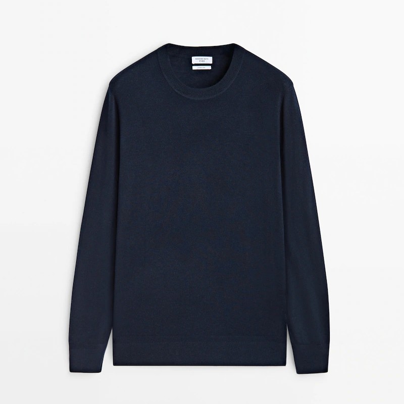 Свитер Massimo Dutti Merino Wool And Silk Blend Studio, темно-синий свитер massimo dutti wool and cashmere тёмно синий