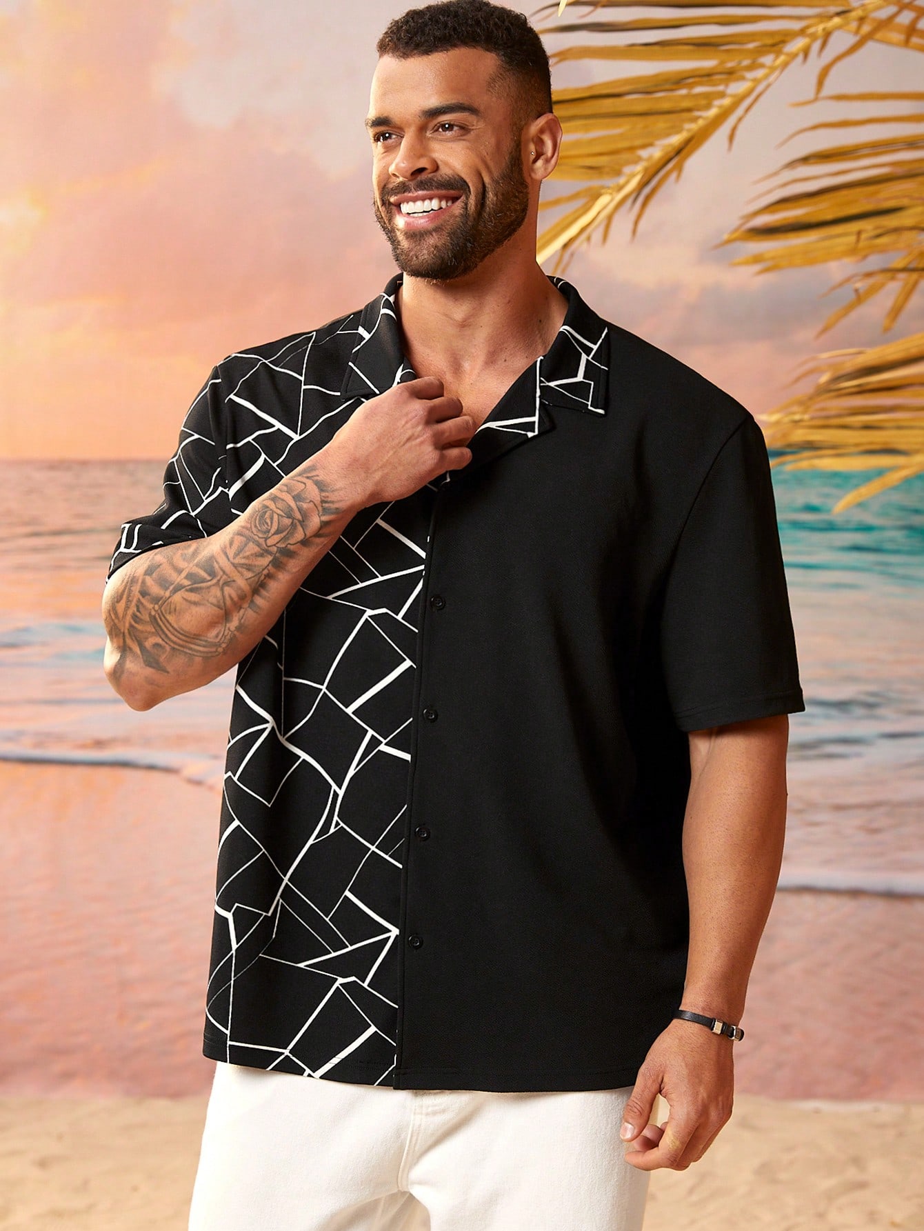 Мужская повседневная рубашка больших размеров Manfinity Homme с коротким рукавом и принтом в стиле пэчворк, многоцветный мужская осенняя рубашка с коротким рукавом повседневная гавайская рубашка с 3d принтом персонажа фильма ужас уличная мода мужская рубаш