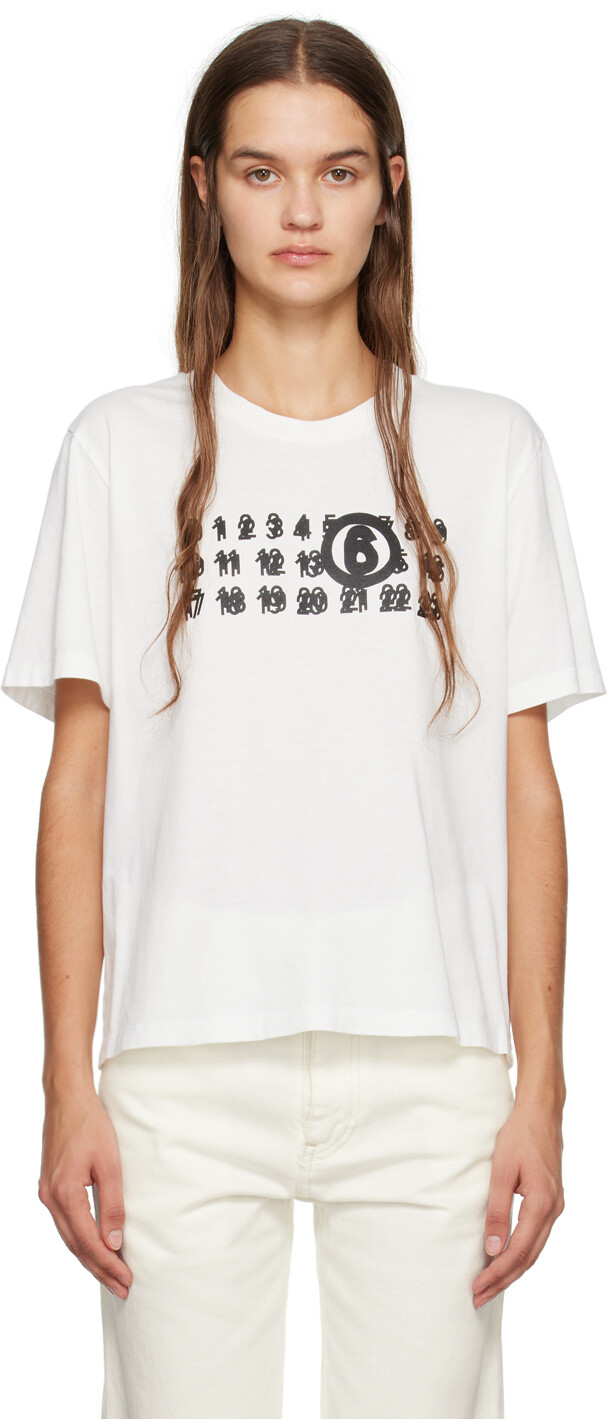 

MM6 Maison Margiela Белая футболка с принтом, Белый