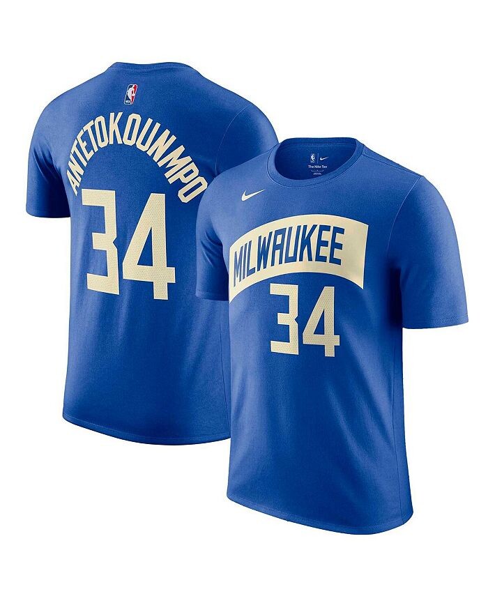 

Мужская футболка Giannis Antetokounmpo Royal Milwaukee Bucks 2023/24 City Edition с именем и номером Nike, синий
