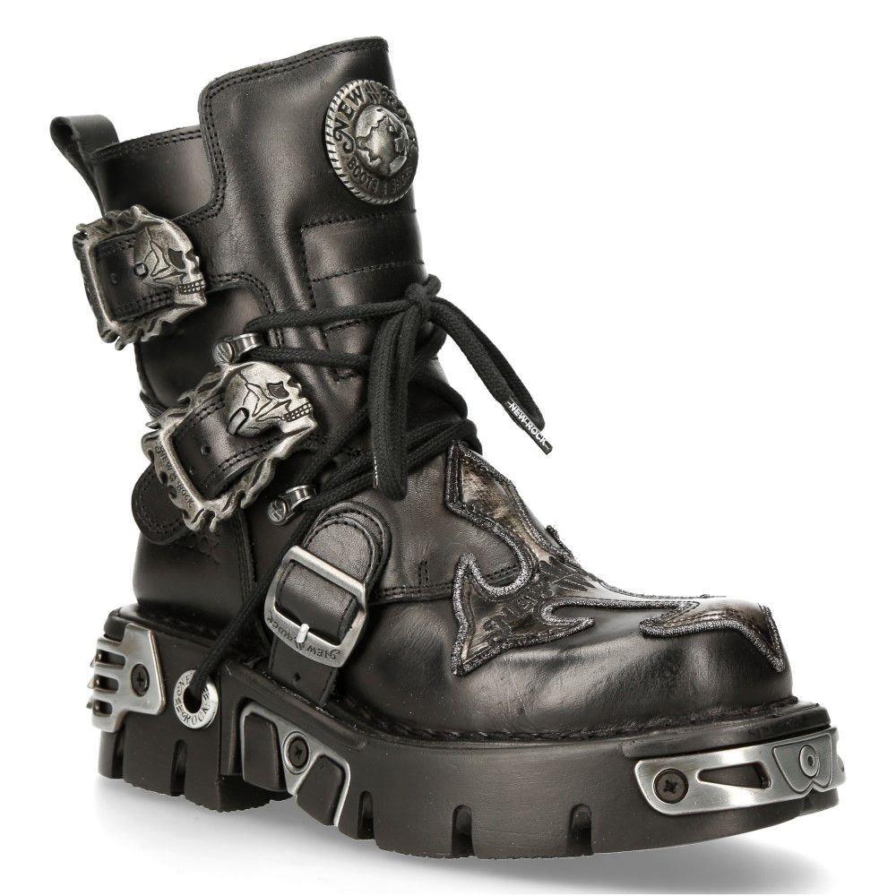Кожаные байкерские ботинки New Rock Silver Cross-407-S1, черный