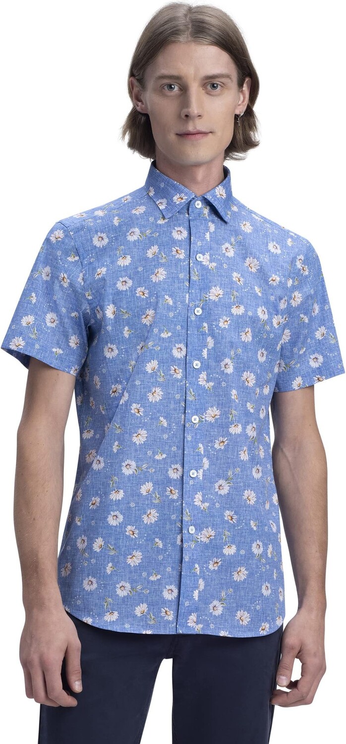 

Рубашка BUGATCHI Orson Floral Print Short Sleeve Shirt, цвет Riviera