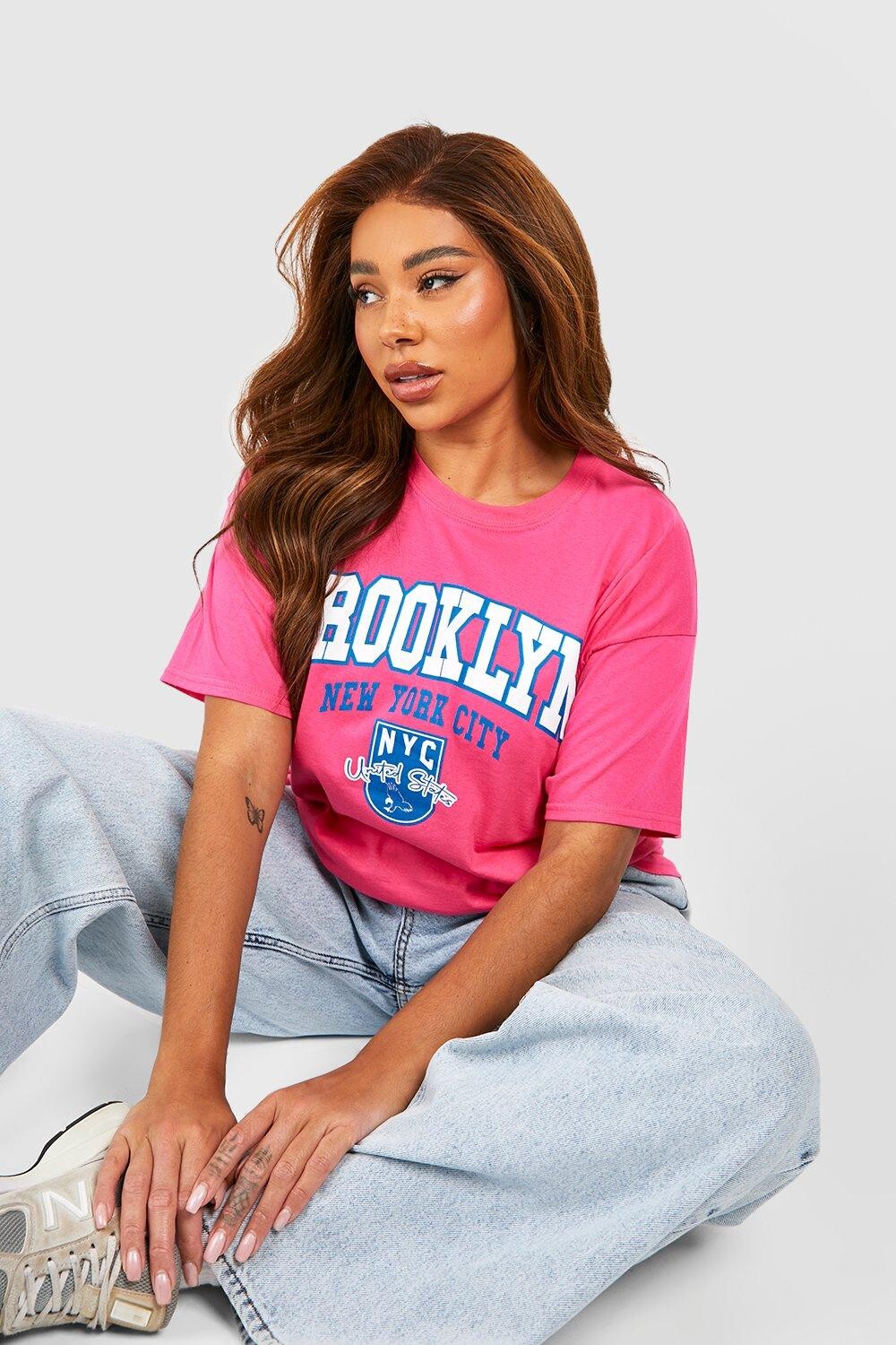 

футболка бруклин нью-йорк Boohoo, розовый