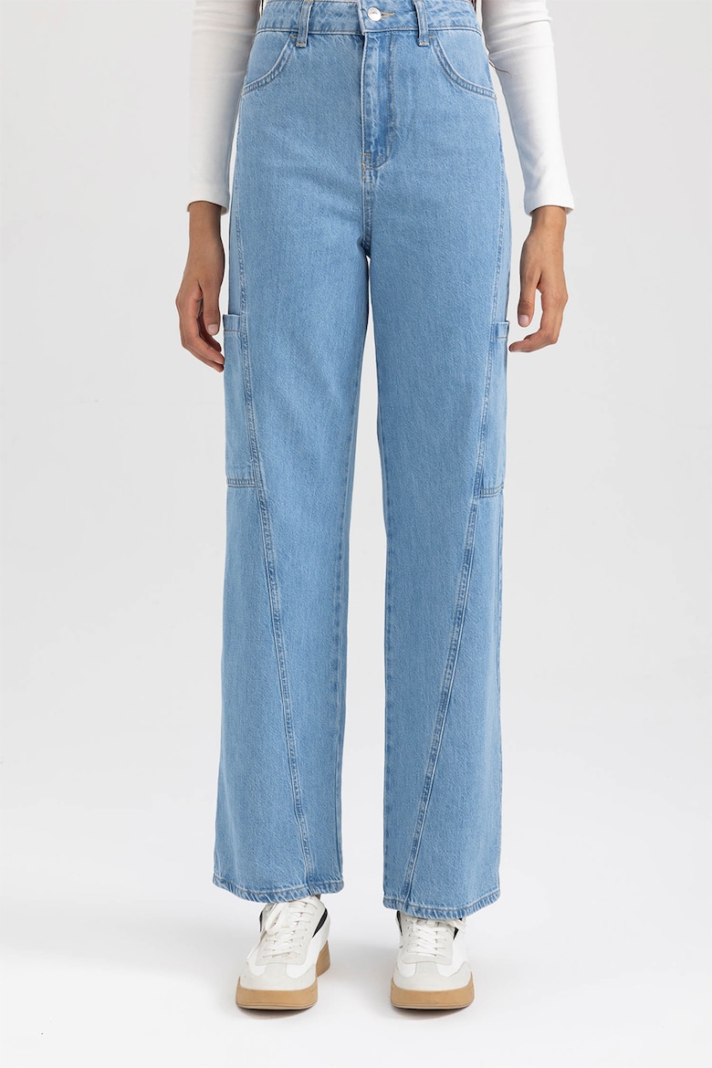 Прямые джинсы с высокой талией Defacto, синий короткие джинсы с высокой талией defacto белый