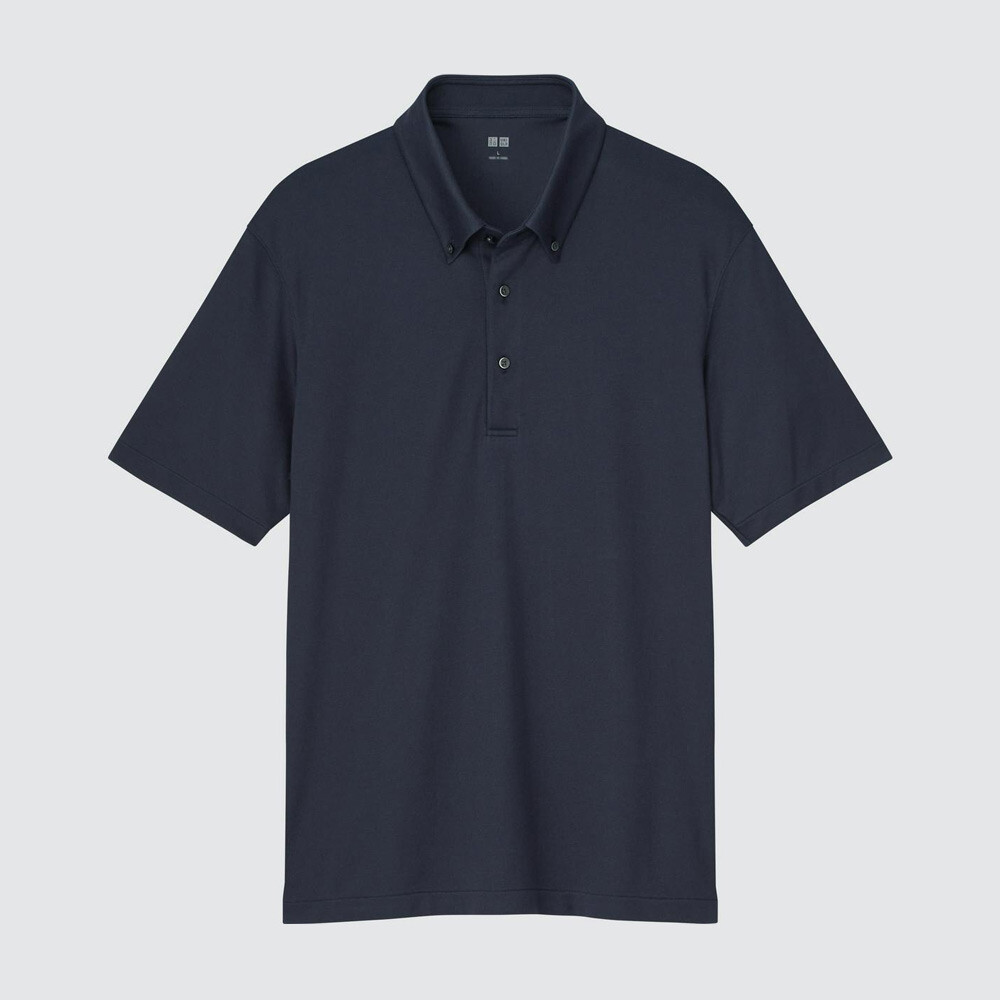 

Мужская рубашка AIRism POLO Uniqlo Cool Black Technology с короткими рукавами, темно-синий