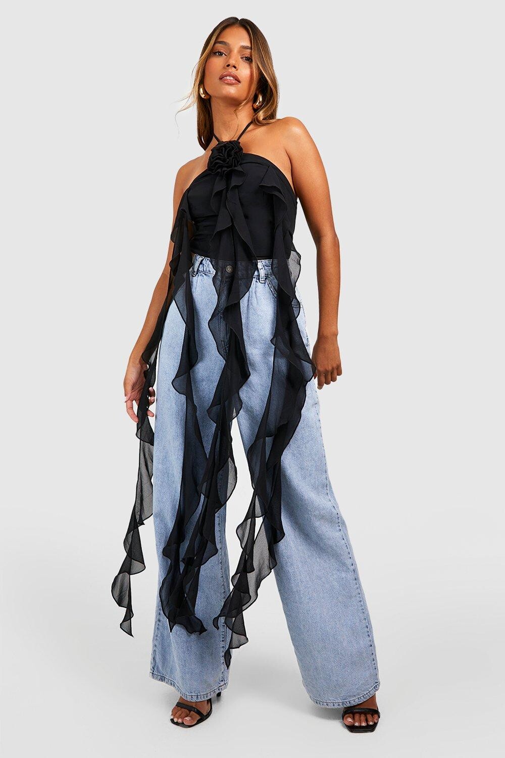 

Боди rose extreme с рюшами Boohoo, черный