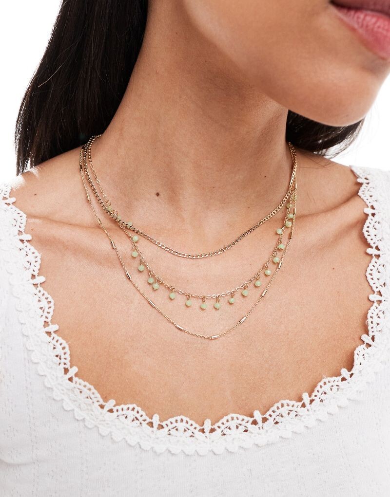 

Золотое колье-цепочка из многониточных бусин Accessorize