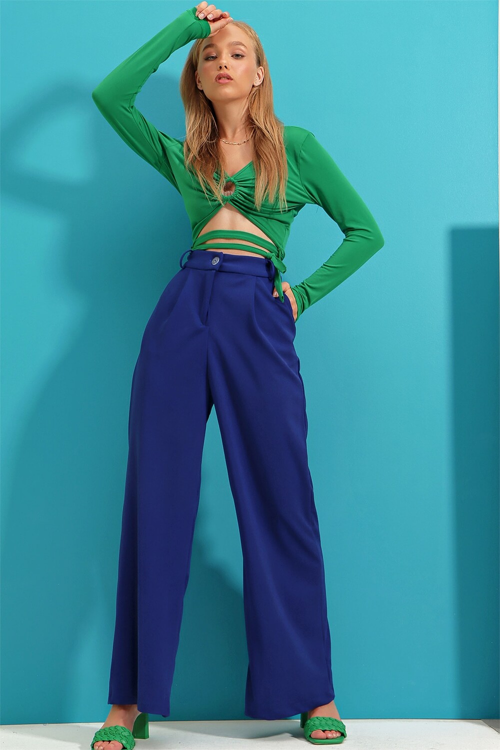 

Женские брюки Saks Scuba Palazzo Trend Alaçatı Stili, темно-синий