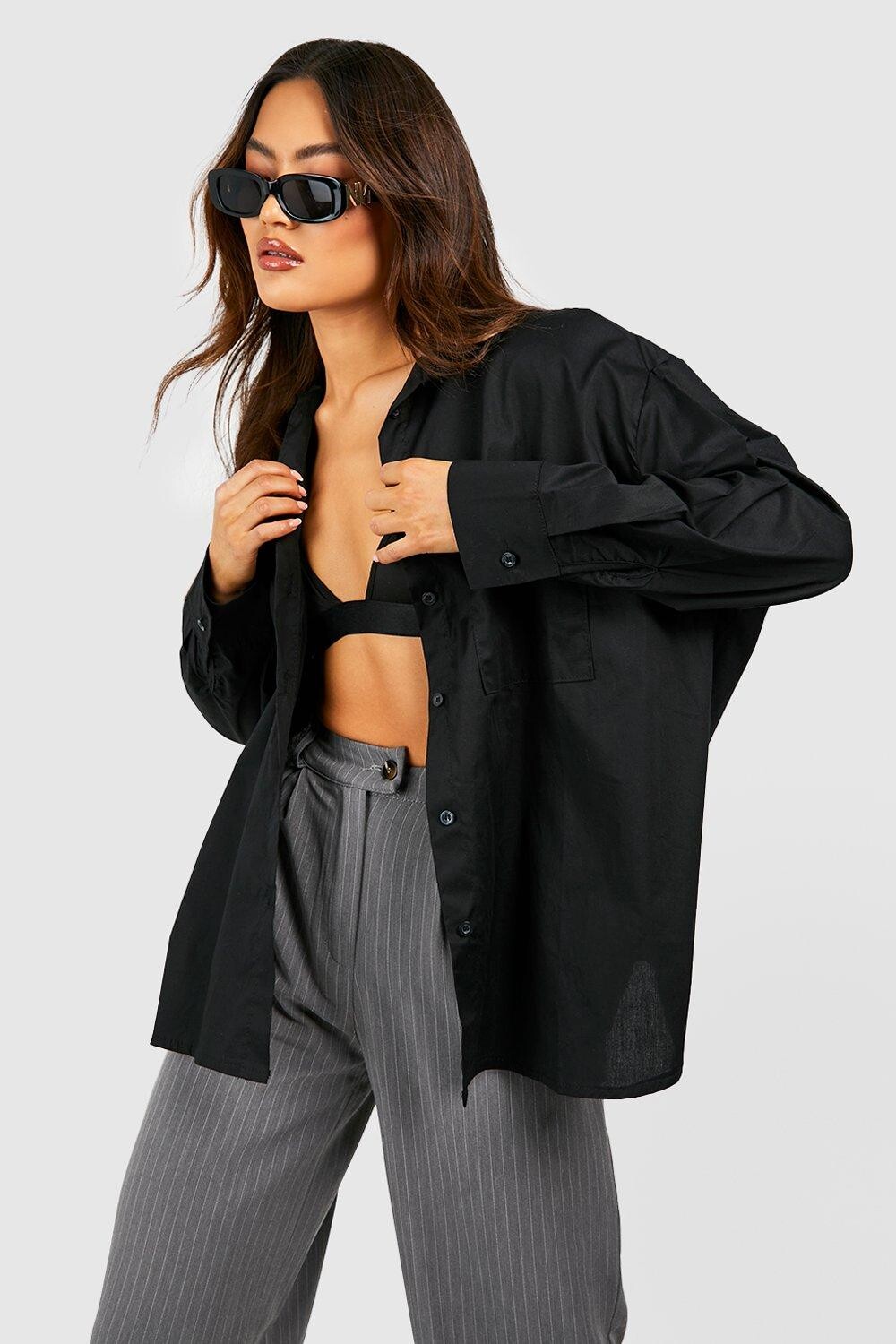

Рубашка оверсайз из хлопкового поплин Boohoo, черный