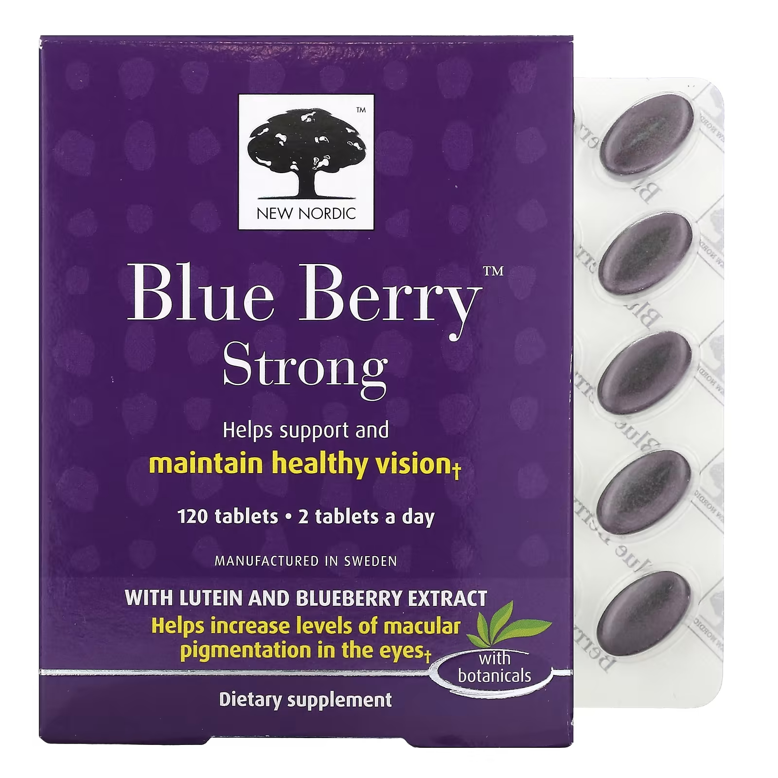 цена Пищевая добавка Blue Berry Strong New Nordic US Inc для поддержания зрения, 120 таблеток