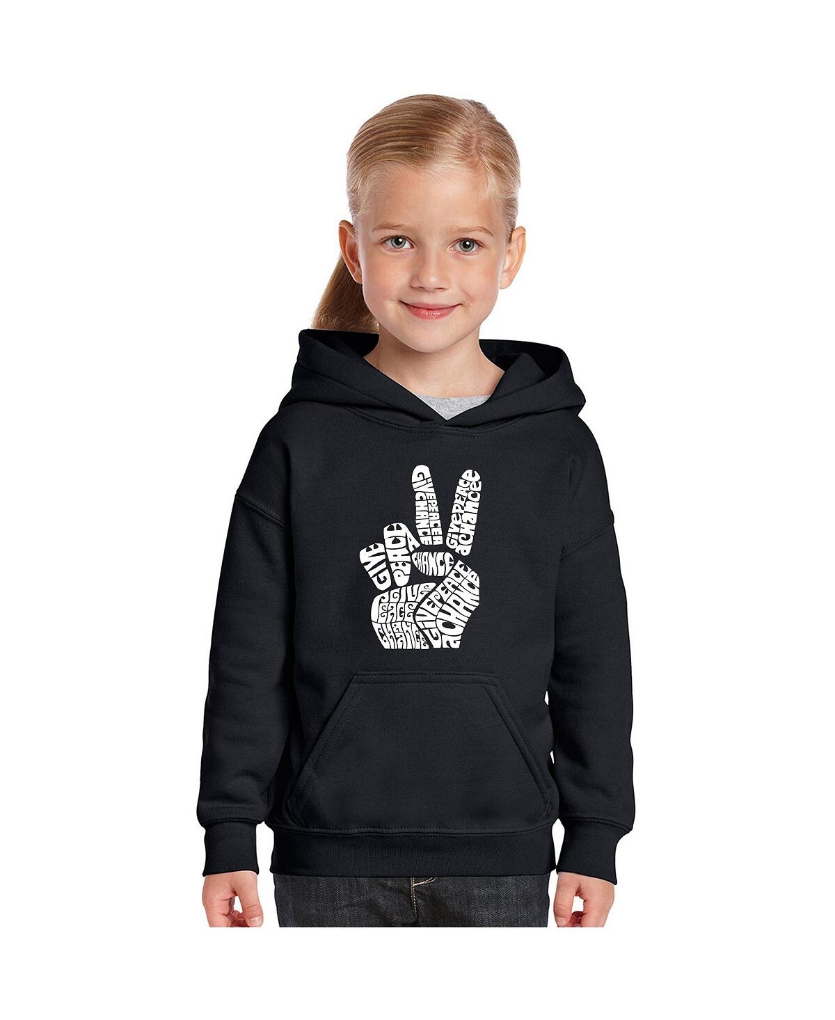 

Толстовка с капюшоном для больших девочек с надписью Word Art - PEACE FINGERS LA Pop Art