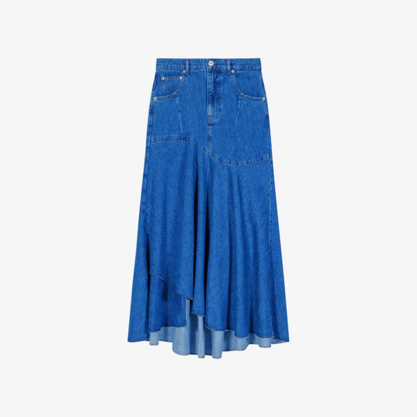 Джинсовая юбка макси с высокой посадкой и асимметричным подолом Maje, цвет bleus