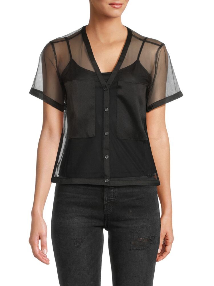 

Блузка Twofer из тюля и майки Dkny, черный