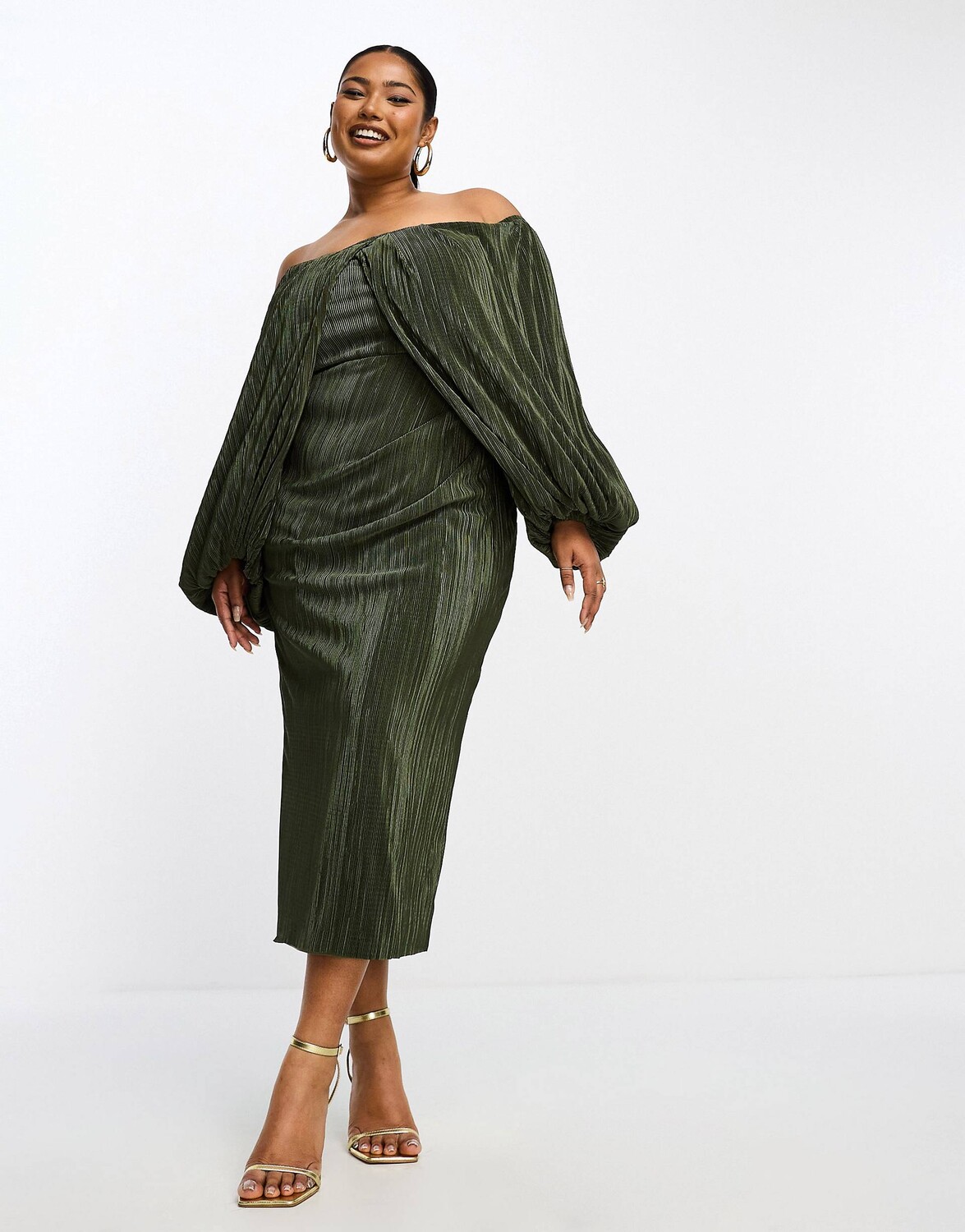 

Зеленое плиссированное платье миди с открытой спиной ASOS DESIGN Curve ASOS Curve