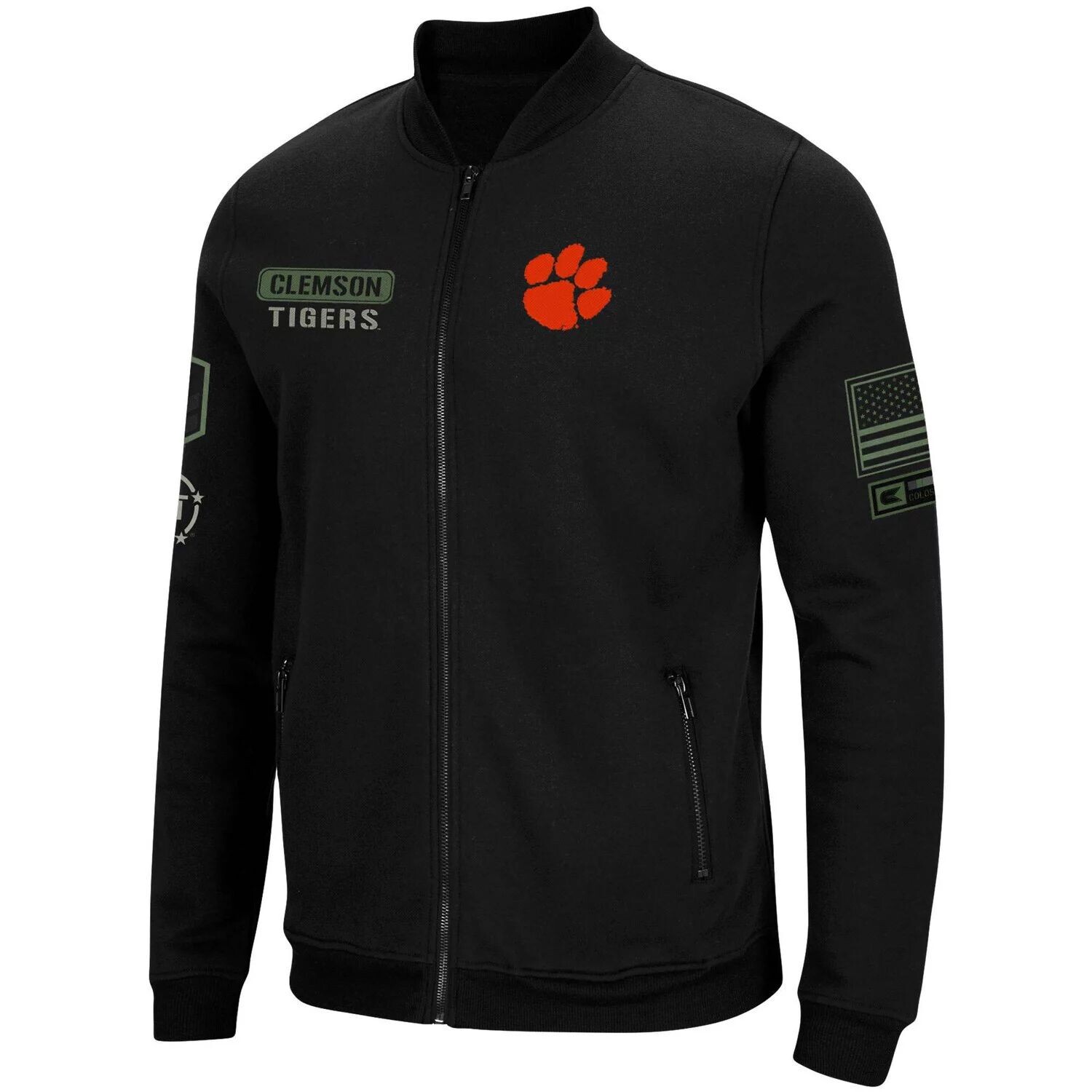 

Мужская черная высокоскоростная куртка-бомбер с молнией во всю длину Clemson Tigers OHT Military Appreciation Colosseum