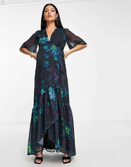 

Синее платье макси с запахом Hope & Ivy Maternity