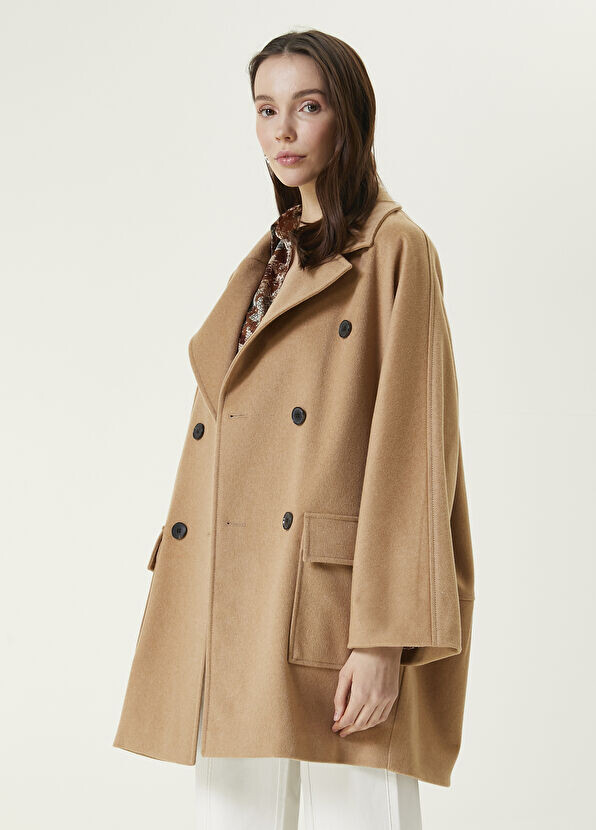 

Двубортное шерстяное пальто цвета Camel Beymen Collection, коричневый