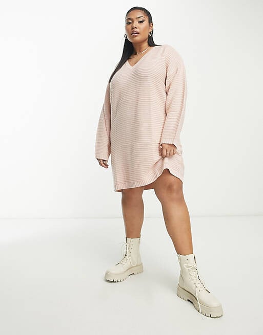 

Розовое платье в рубчик с V-образным вырезом Missguided Plus