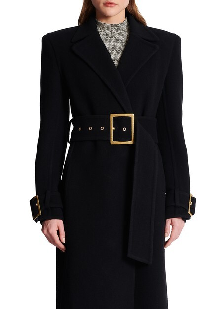 

Длинное пальто с поясом Balmain, черный