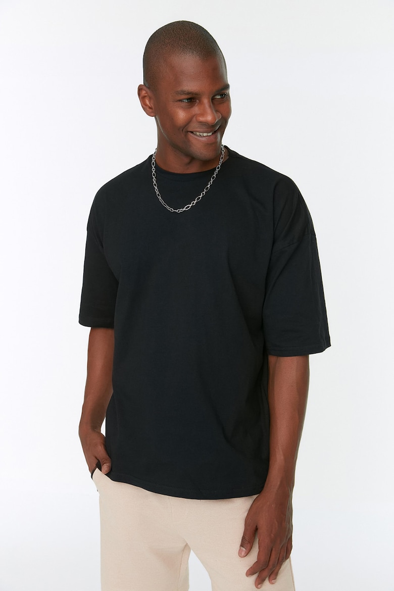 Хлопковая футболка с заниженными рукавами Trendyol, черный