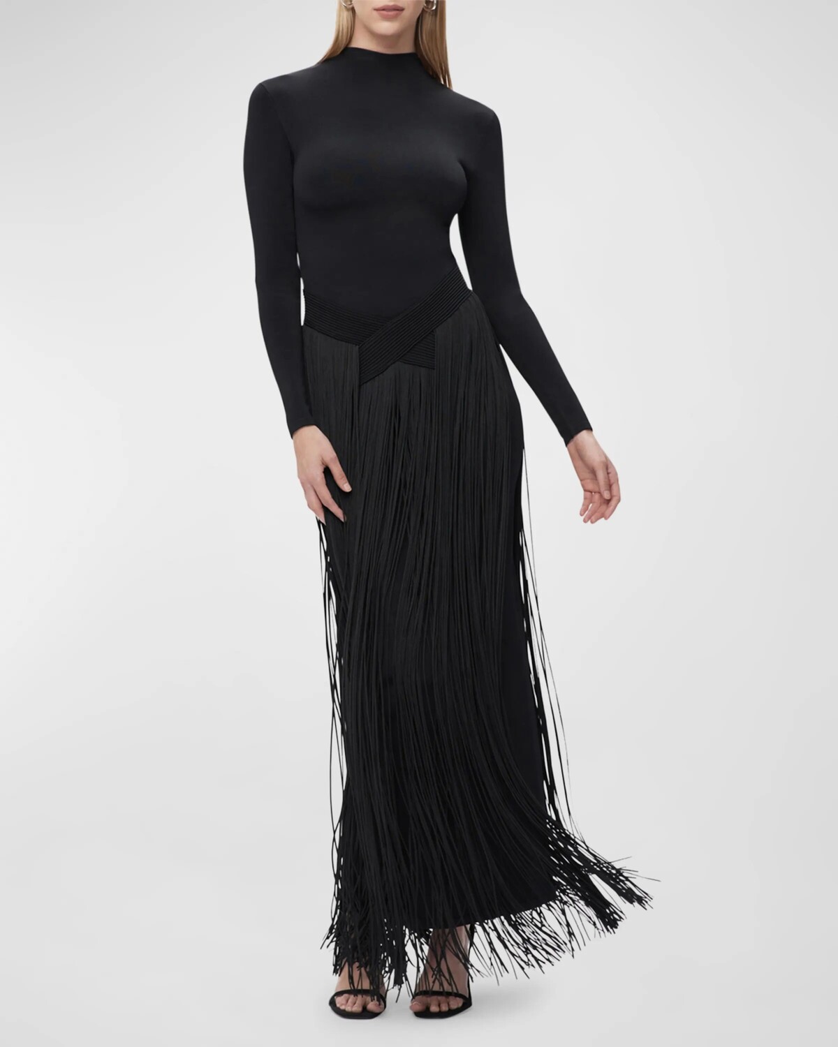 

Платье Sloane с длинными рукавами и бахромой Herve Leger, черный