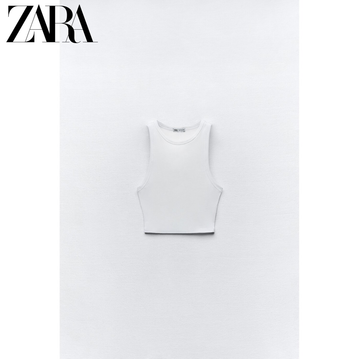 

Топ короткий женский Zara с круглым вырезом, белый