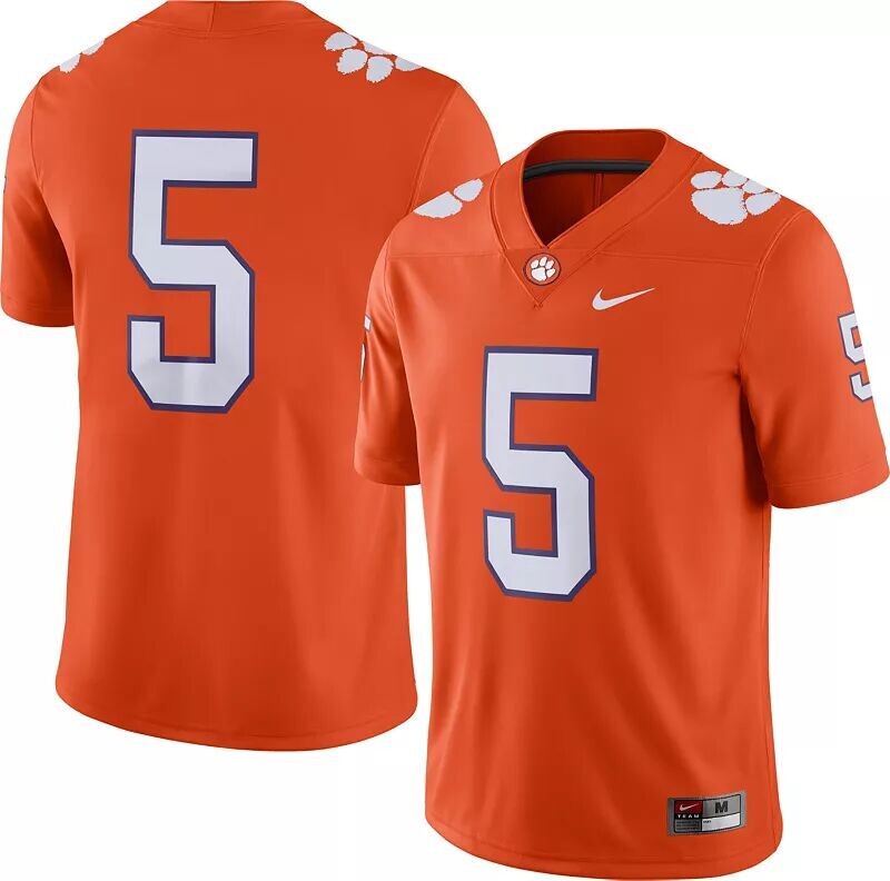 

Мужское футбольное джерси Nike Clemson Tigers #5 оранжевое Dri-FIT Game