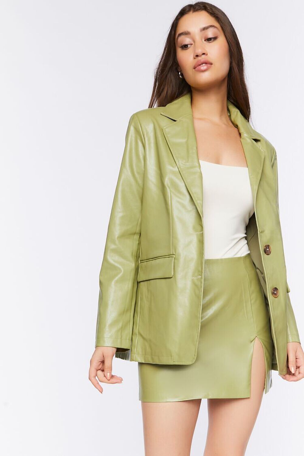 

Мини-юбка из искусственной кожи Forever 21, шалфей