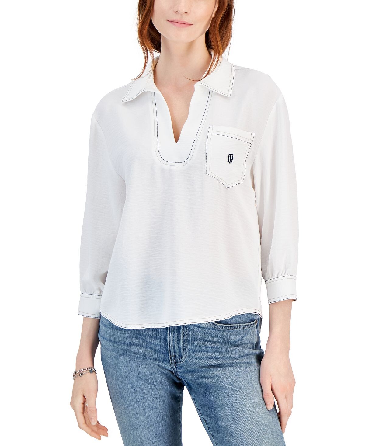 

Женский топ с контрастной строчкой и рукавами 3/4 Tommy Hilfiger