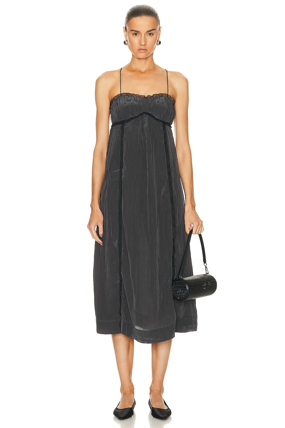 

Платье миди Ganni Sleeveless, цвет Gray Pinstripe